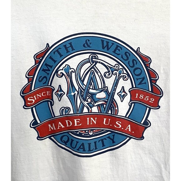 Vtg Smith & Wesson Mens T-Shirt Large Single Stitch USA Gun Graphic Tee Flaw - Picture 3 of 10